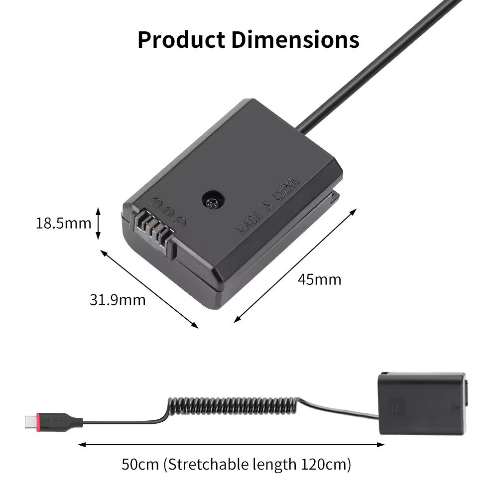 efillooc np-fw50 dummy battery usb c dc coupler for sony (4) efillooc np-fw50 dummy battery usb type-c for sony dslr cameras