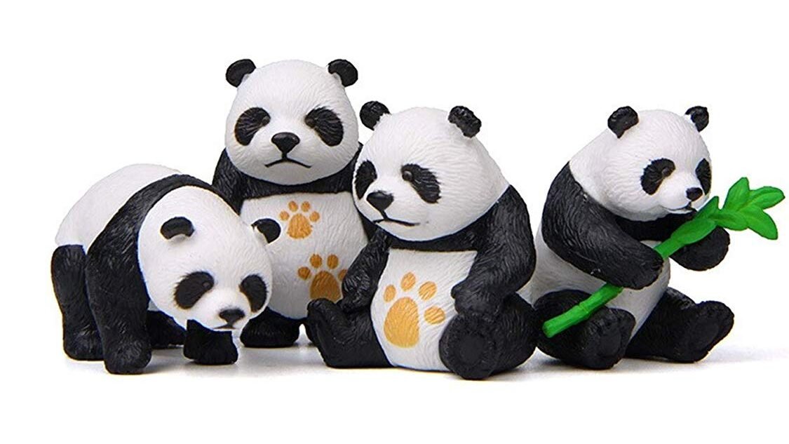 efillooc Chi panda figurine set of 4 miniature showcase decor terrarium