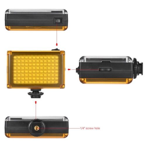 efillooc 96 LED Video Light for DSLR Dimmable Cold Shoe 4xAA or USB charger