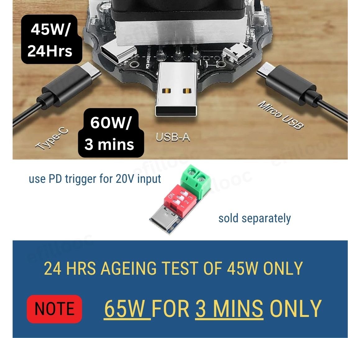 efillooc 65W USB electronic load tester aging test