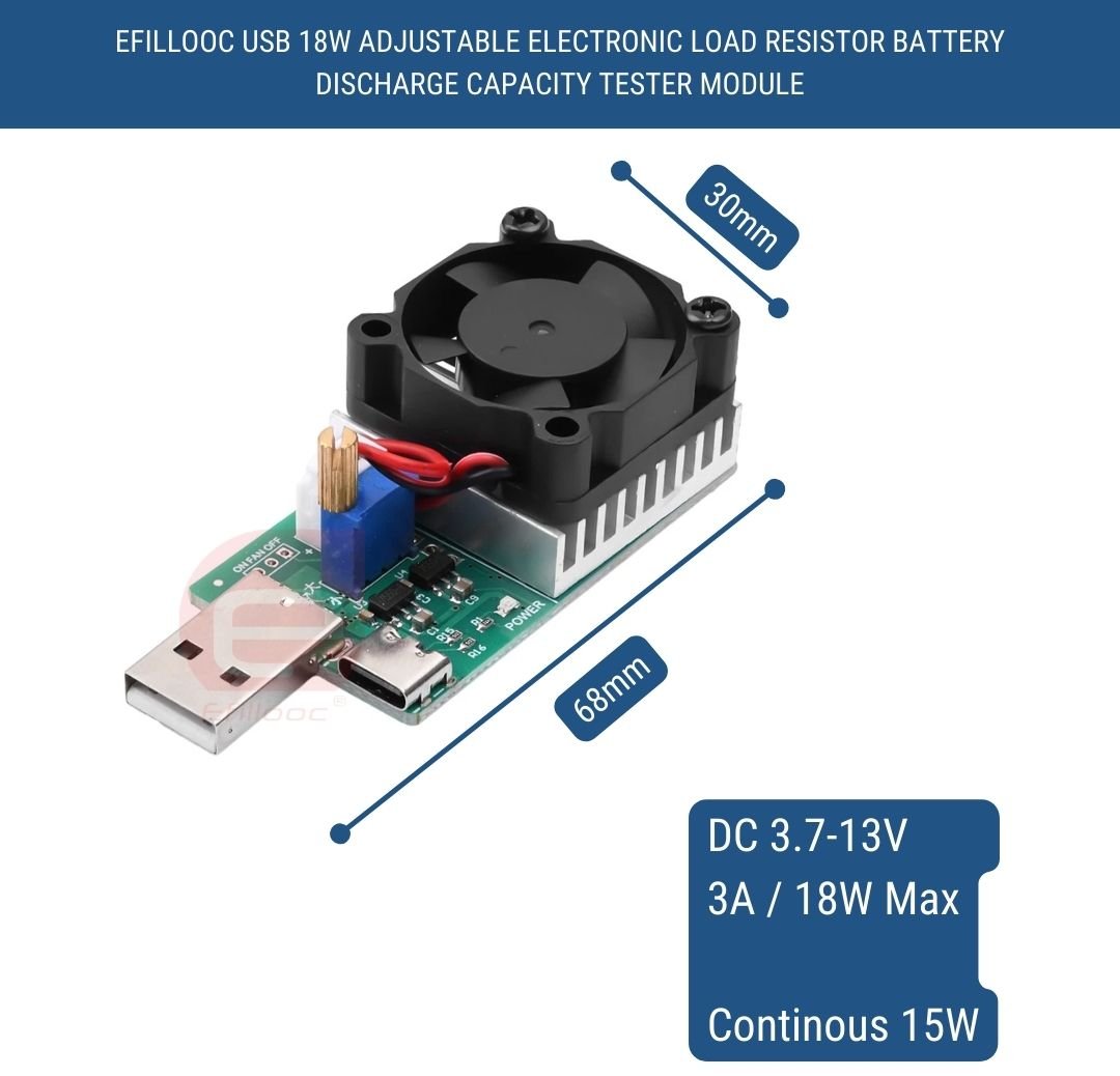 efillooc usb 18W electronic load discharge tester spec efillooc 18W electronic usb load discharge tester