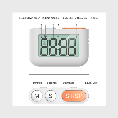 Digital Timer With Alarm Clock For Kitchen And Study Time Management