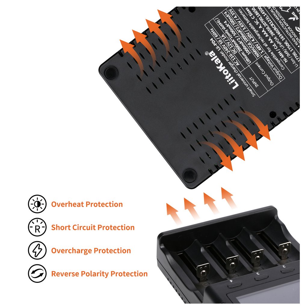 efillooc liitokala lii-PD4 4 Bay 2A Quick battery charger USB AA AAA 18650 21700