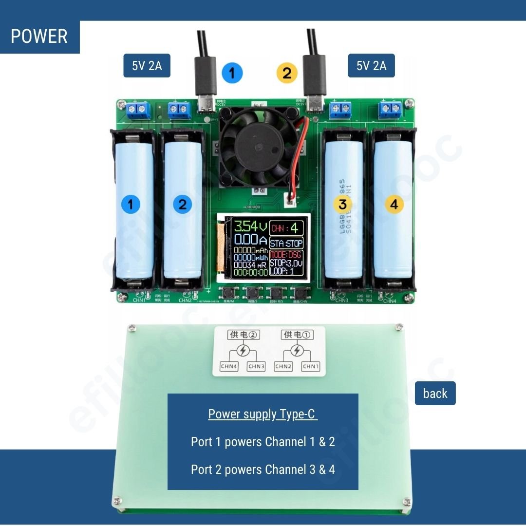 efillooc 18650 battery capacity tester 4 channel