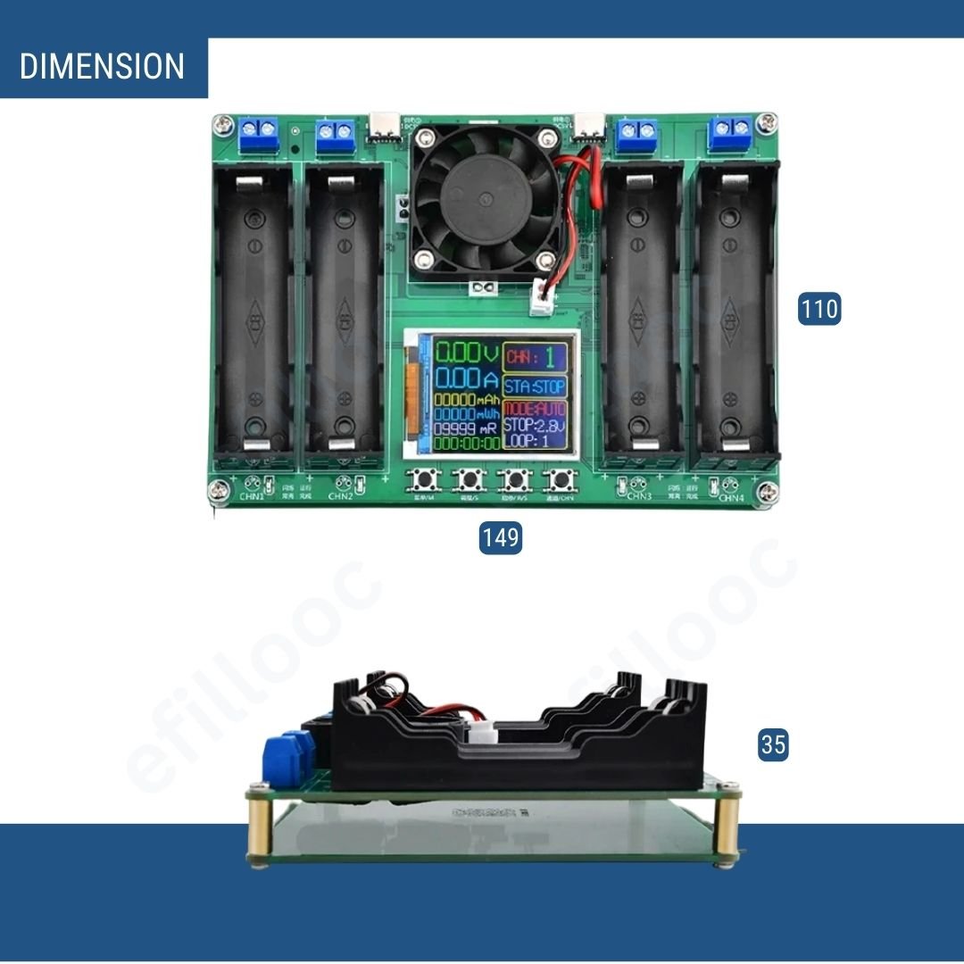 efillooc 18650 battery capacity tester 4 channel