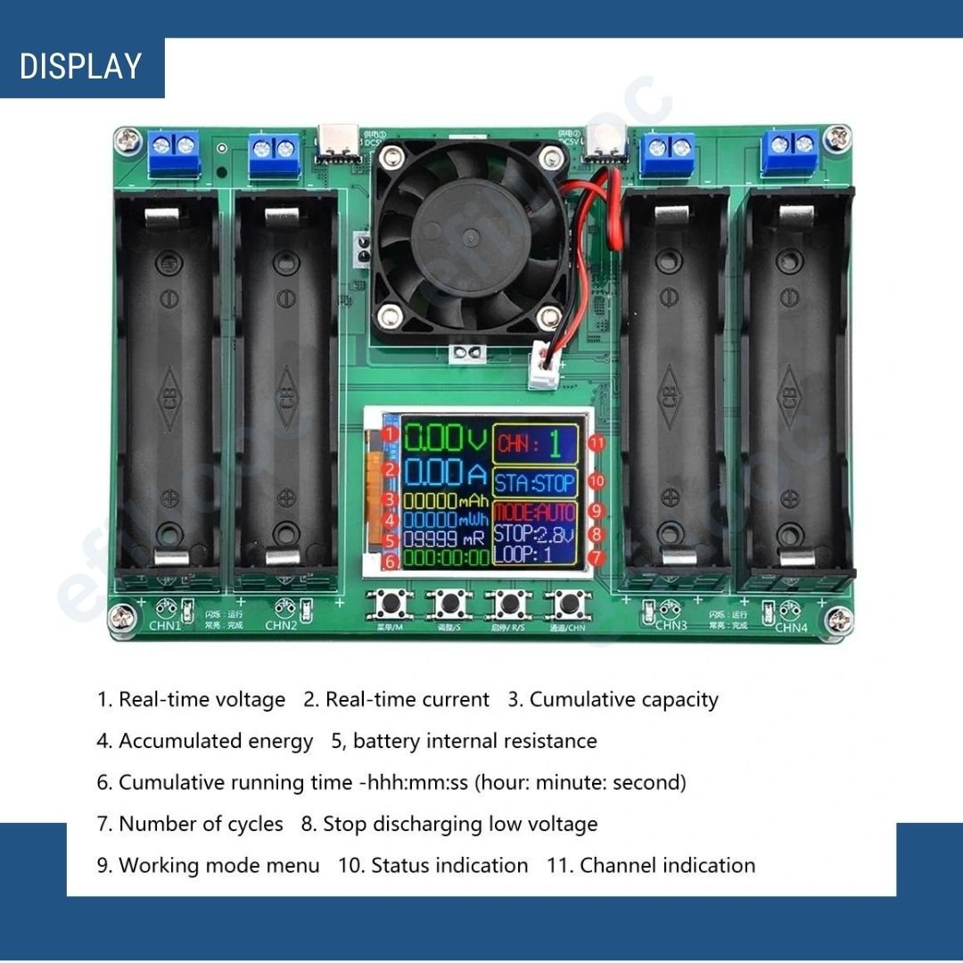 efillooc 18650 battery capacity tester 4 channel