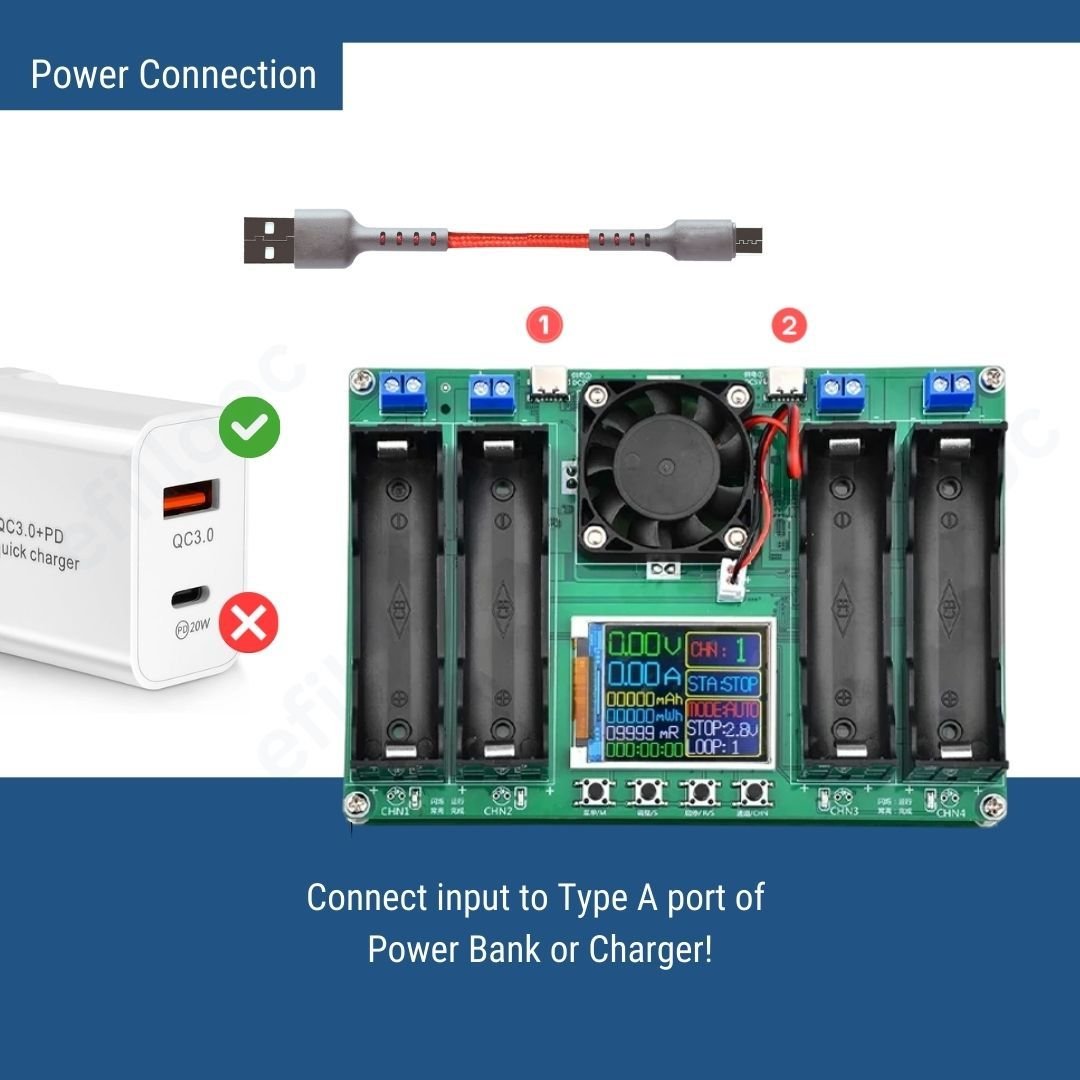 efillooc 18650 battery capacity tester 4 channel