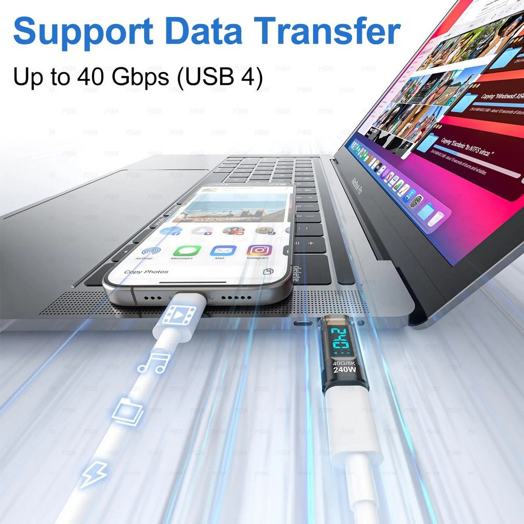 efillooc 240W PD USB C Male to Female Adapter with Digital Display, 40Mbps, 8K Video Support for Laptops Smartphones