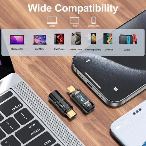 efillooc 240W PD USB C Male to Female Adapter with Digital Display, 40Mbps, 8K Video Support for Laptops Smartphones