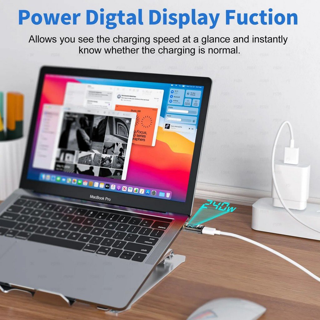 efillooc 240W PD USB C Male to Female Adapter with Digital Display, 40Mbps, 8K Video Support for Laptops Smartphones