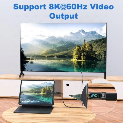 efillooc 240W PD USB C Male to Female Adapter with Digital Display, 40Mbps, 8K Video Support for Laptops Smartphones