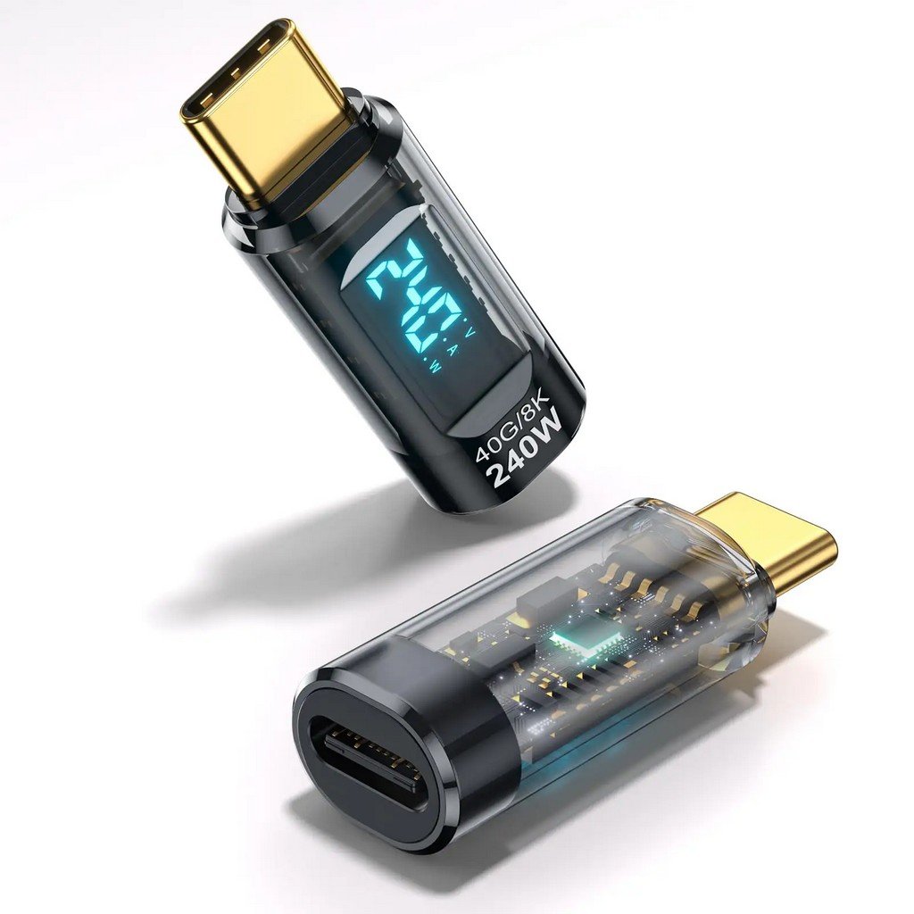 efillooc 240W PD USB C Male to Female Adapter with Digital Display, 40Mbps, 8K Video Support for Laptops Smartphones