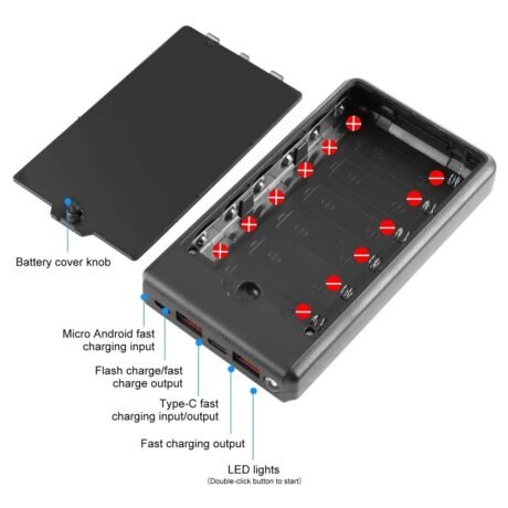 6X18650 Battery Charger Box Power Bank Case 18650 Charging Box For Cell Phone Standard Black 87474288