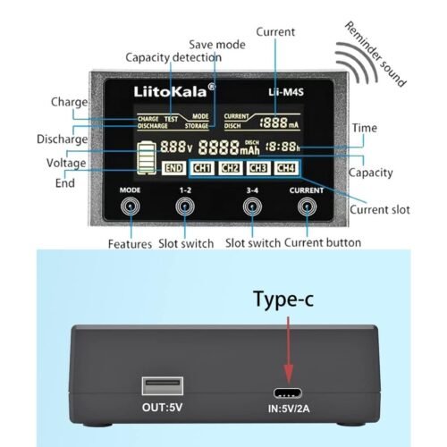 Liitokala Lii-M4S USB-C 4 Channel Smart Charger for AAA AA 18650