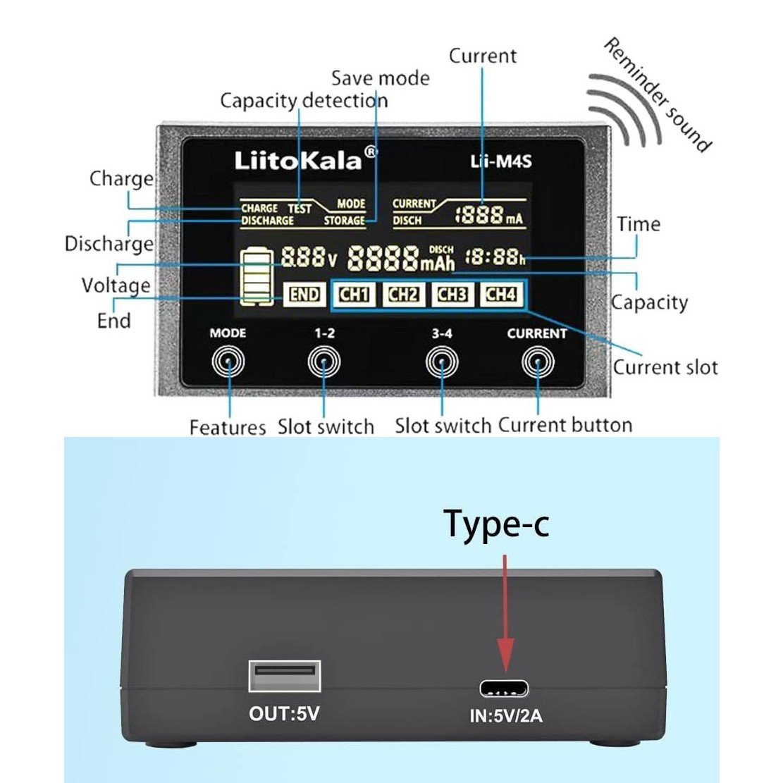 efillooc liitokala lii-m4s smart charger 18650 AA 21700 (5) Liitokala Lii-M4S USB-C 4 Channel Smart Charger for AAA AA 18650