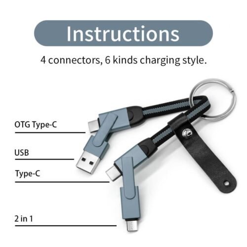 efillooc 6in1 usb c data cable multiport charging cable short