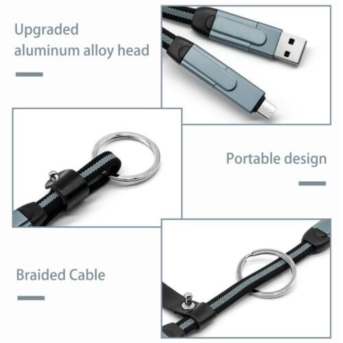 efillooc 6in1 usb c data cable multiport charging cable short