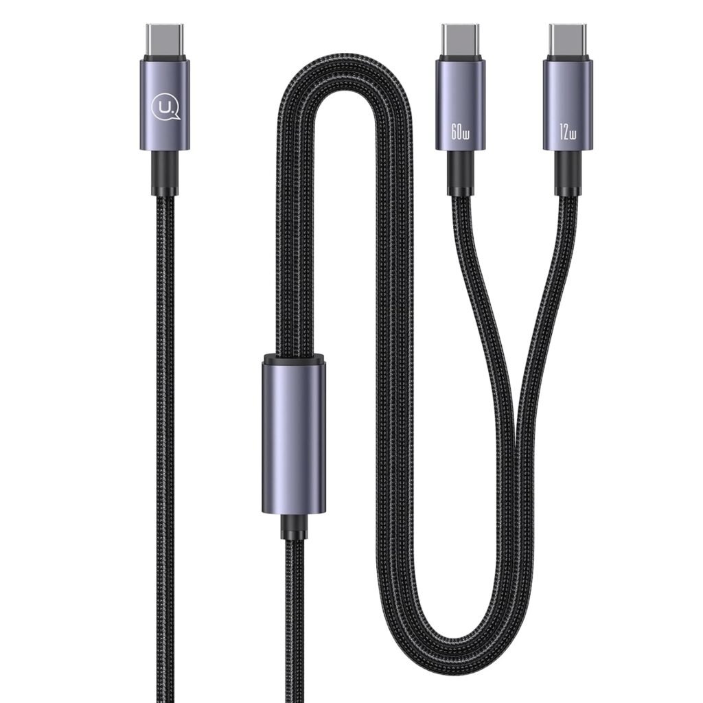Efillooc Usams SJ740 USB C Laptop Charging Cable 2-in-1 USB C to dual usb c 60W PD