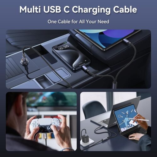 Efillooc Usams SJ740 USB C Laptop Charging Cable 2-in-1 USB C to dual usb c 60W PD
