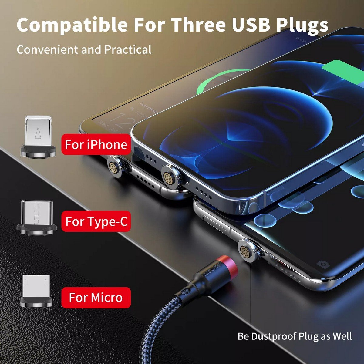 efillooc uslion magnetic usb cable 3in1 3A fast charge and data
