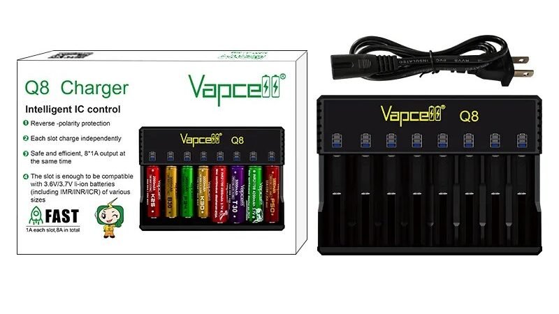 efillooc vapcell q8 8 slot charger for 18650 battery
