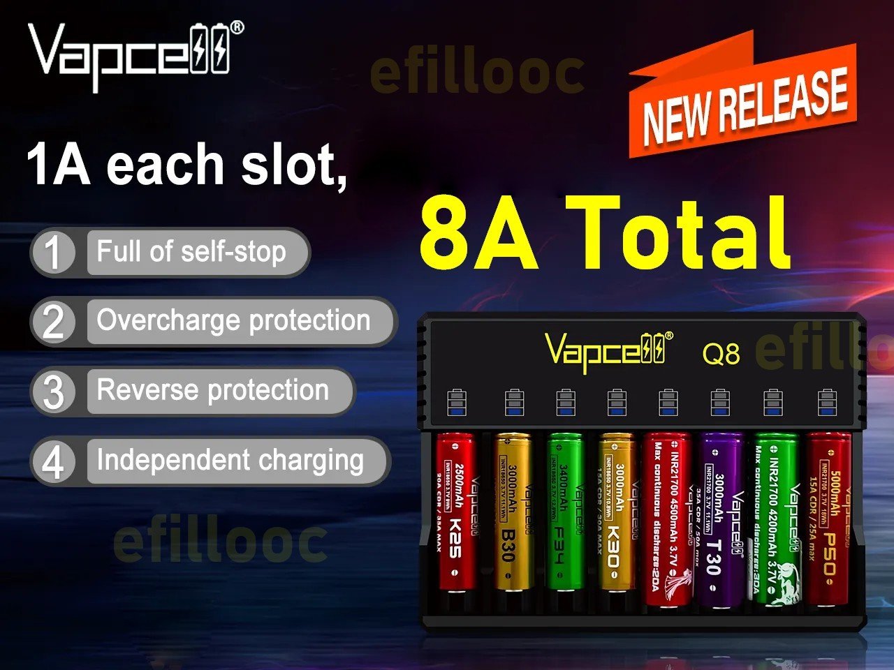efillooc vapcell Q8 8 channel 18650 charger 1Ax8 (2) efillooc vapcell Q8 8 channel 18650 charger 1Ax8
