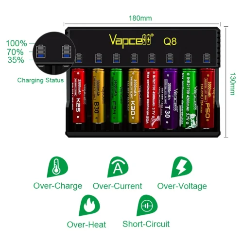 efillooc vapcell Q8 8 channel 18650 charger 1Ax8