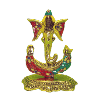 efillooc metal handicraft ganesh idol statue trunk with colorful stone setting