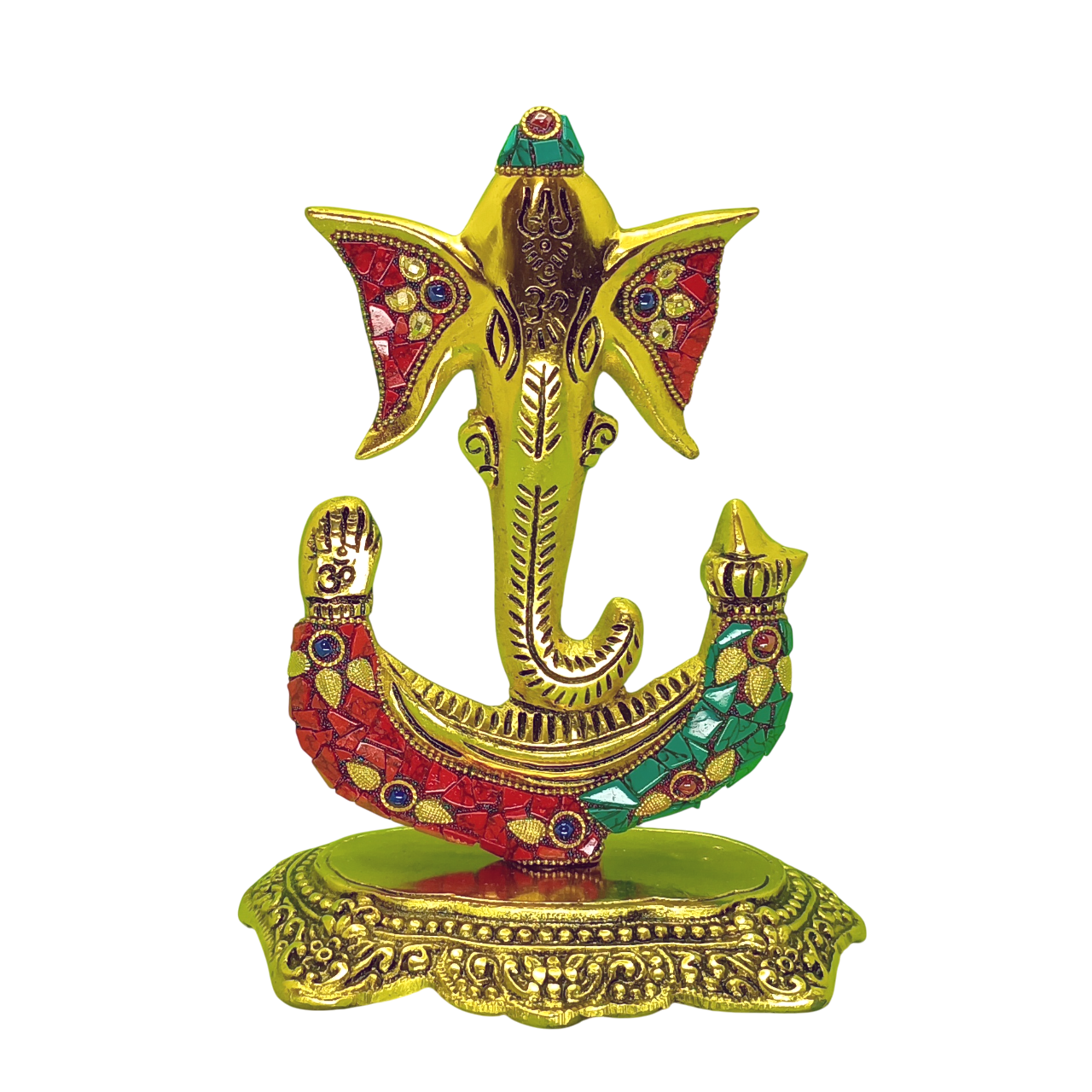 efillooc metal handicraft ganesh idol statue trunk with colorful stone setting