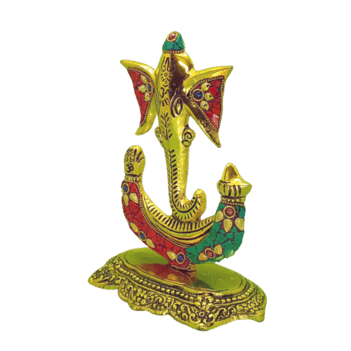 efillooc metal handicraft ganesh idol statue trunk with colorful stone setting