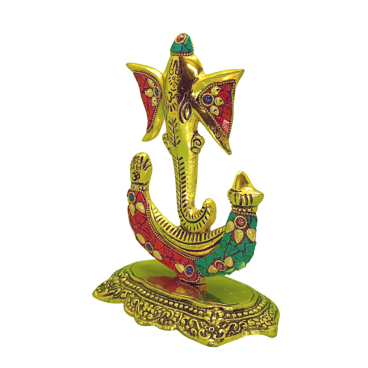 efillooc metal handicraft ganesh idol statue trunk with colorful stone setting