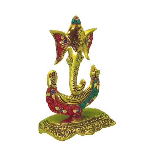 efillooc metal handicraft ganesh idol statue trunk with colorful stone setting