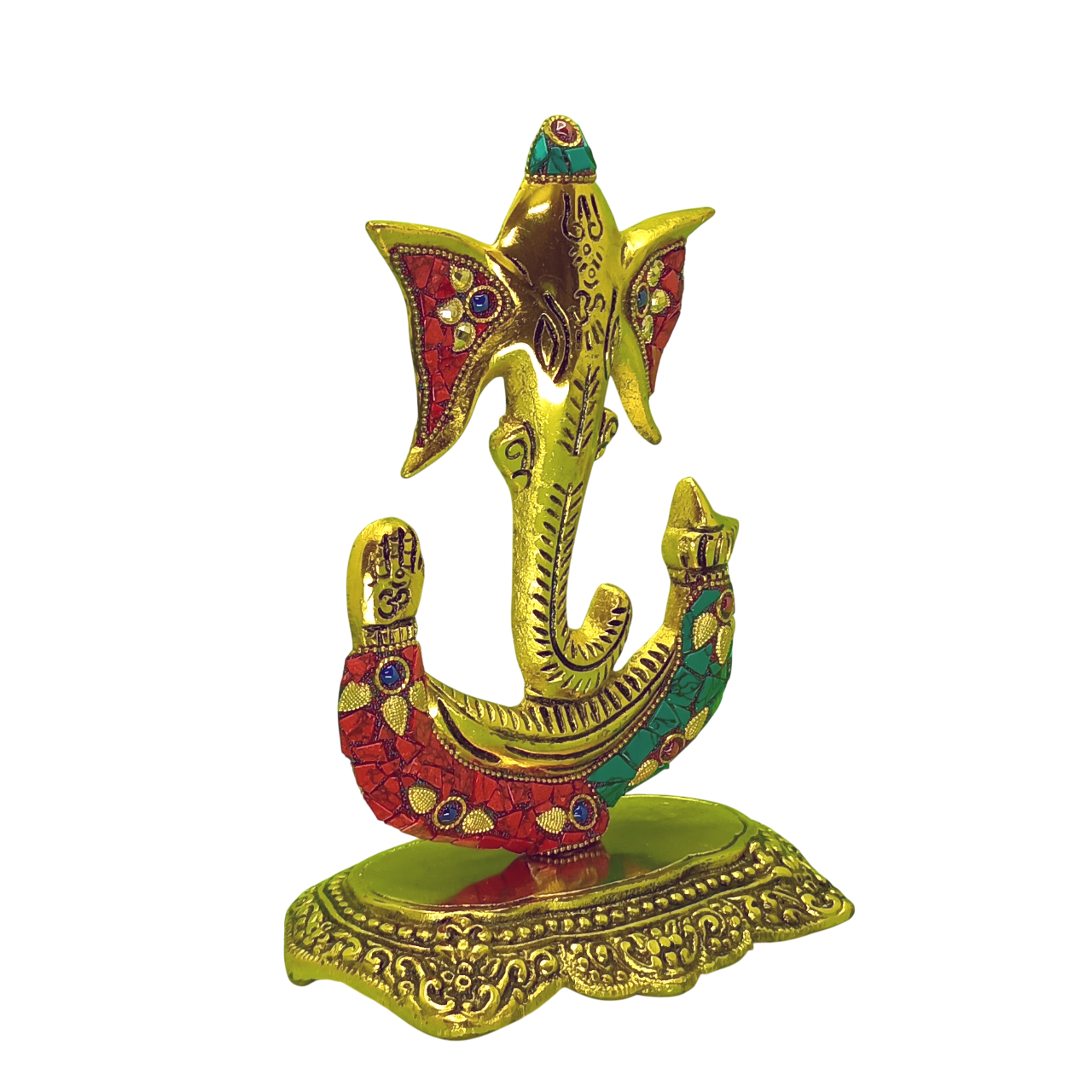 efillooc metal handicraft ganesh idol statue trunk with colorful stone setting