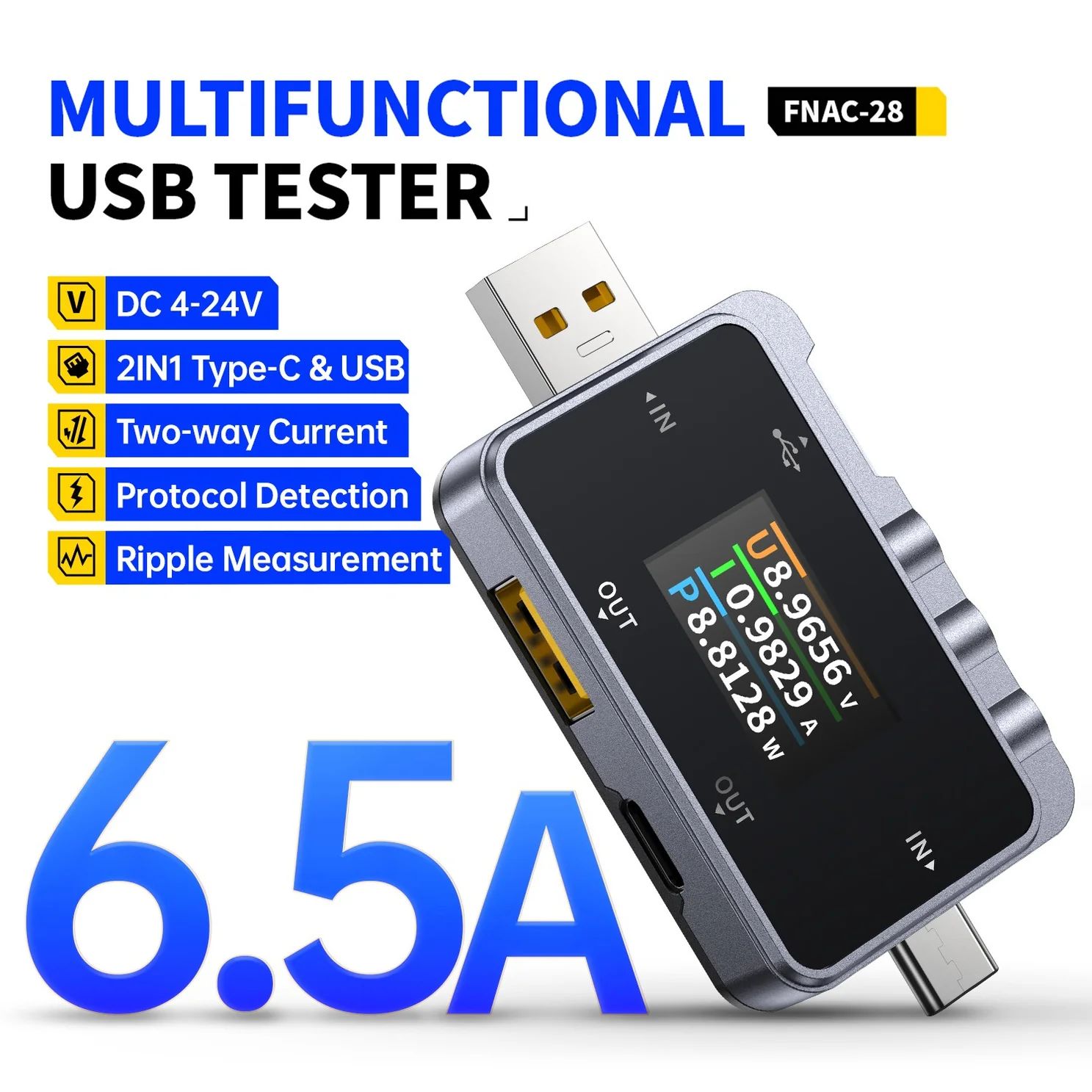 FNIRSI FNAC-28 2-IN-1 Type-C USB Tester Digital Voltmeter (2) FNIRSI FNAC-28 2-IN-1 Type-C USB Tester Digital Voltmeter