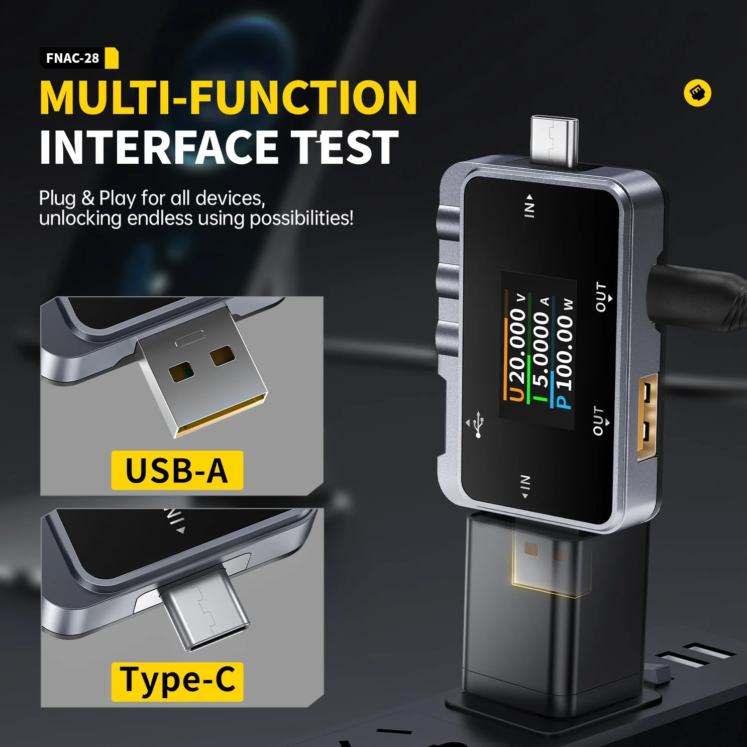 FNIRSI FNAC-28 2-IN-1 Type-C USB Tester Digital Voltmeter (3) FNIRSI FNAC-28 2-IN-1 Type-C USB Tester Digital Voltmeter