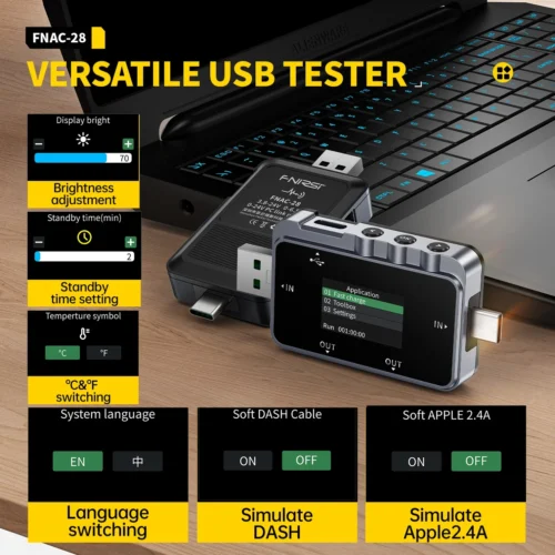 FNIRSI FNAC-28 2-IN-1 Type-C USB Tester Digital Voltmeter
