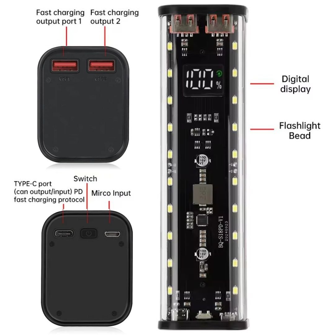 efillooc 8×18650 Led Light Power bank shell case PD 22W p (2)