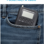 efillooc 2band AMFM pocket radio 104 2 AAA battery headphone clock and alarm function