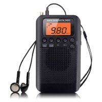 efillooc 2band AMFM pocket radio 104 2 AAA battery headphone clock and alarm function