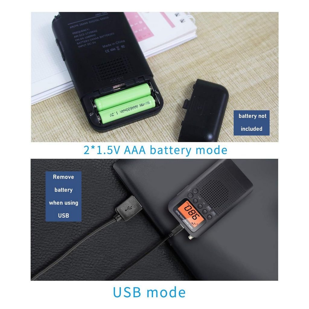 efillooc 2band AMFM pocket radio 104 2 AAA battery headphone clock and alarm function