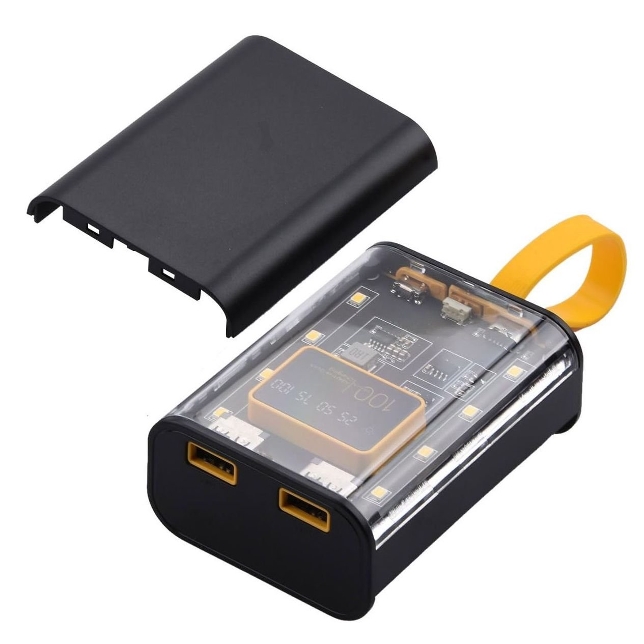 3x18650 power bank case wit led light yellow